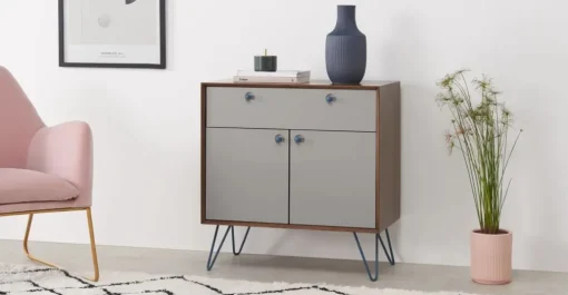 Aparador compacto Dotty – Roble oscuro y gris