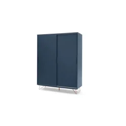 Armario con puertas correderas Elona – Azul oscuro y cobre