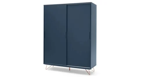 Armario con puertas correderas Elona – Azul oscuro y cobre