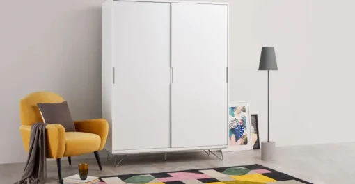 Armario con puertas correderas Elona – Blanco brillante