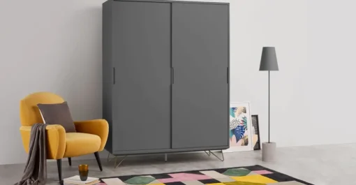 Armario con puertas correderas Elona – Gris carbon
