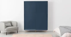 Armario con puertas correderas Elona – Azul oscuro y cobre