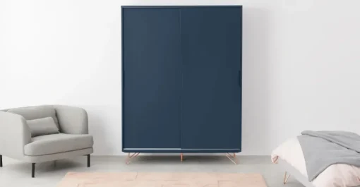 Armario con puertas correderas Elona – Azul oscuro y cobre