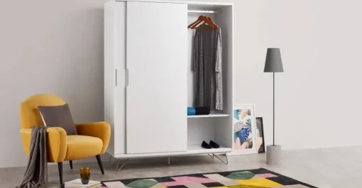 Armario con puertas correderas Elona – Blanco brillante
