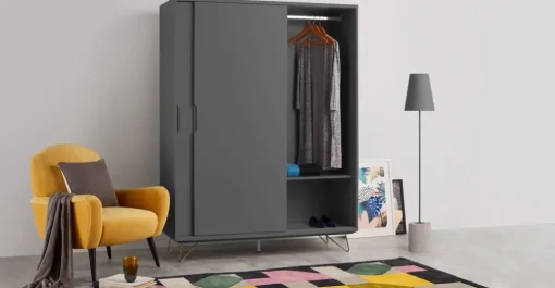 Armario con puertas correderas Elona – Gris carbon