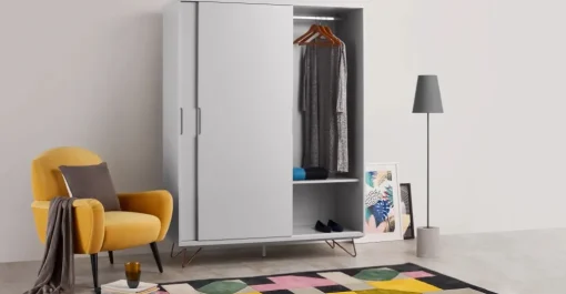 Armario con puertas correderas Elona – Gris y cobre