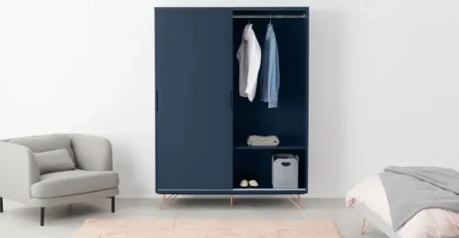 Armario con puertas correderas Elona – Azul oscuro y cobre