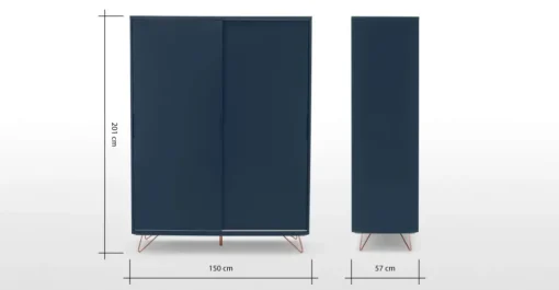 Armario con puertas correderas Elona – Azul oscuro y cobre
