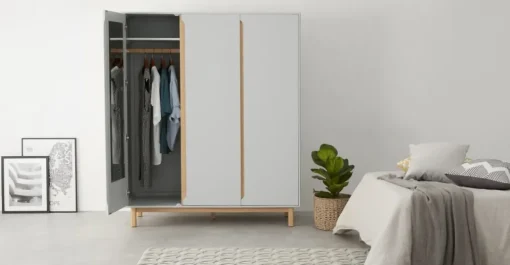 Armario de 3 puertas Jayden – Gris y roble
