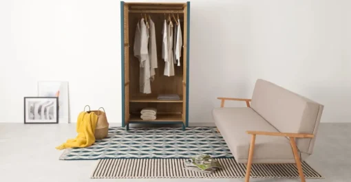Armario doble Reema – Roble natural y mimbre