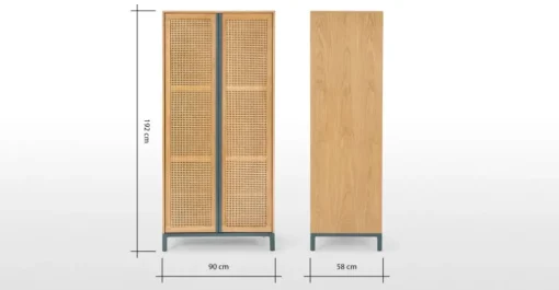 Armario doble Reema – Roble natural y mimbre