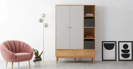 Armario triple Campton – Roble & gris