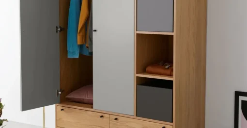 Armario triple Campton – Roble & gris
