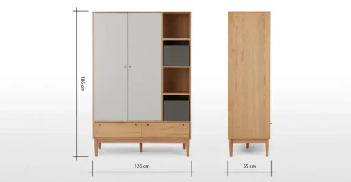 Armario triple Campton – Roble & gris