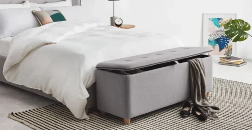 Banco con almacenaje tapizado Burcot – Gris en contraste