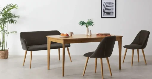 Banco de comedor compacto Lule – Terciopelo gris nutria y roble