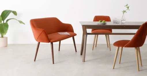 Banco de comedor compacto Lule – Terciopelo naranja y nogal