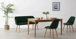 Banco de comedor compacto Lule – Terciopelo verde pino y roble