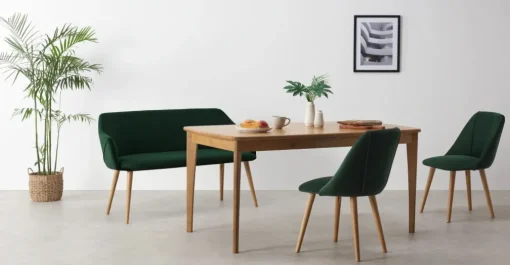 Banco de comedor compacto Lule – Terciopelo verde pino y roble