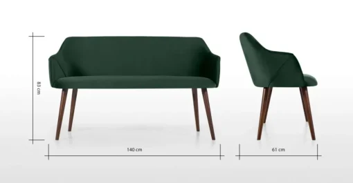 Banco de comedor compacto Lule – Pino terciopelo verde