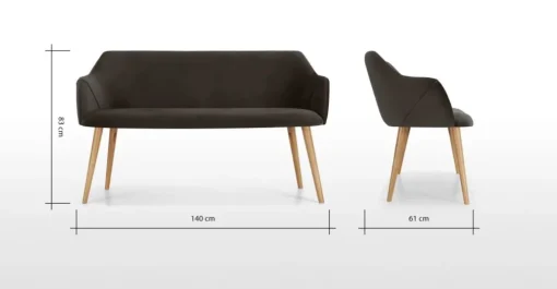 Banco de comedor compacto Lule – Terciopelo gris nutria y roble