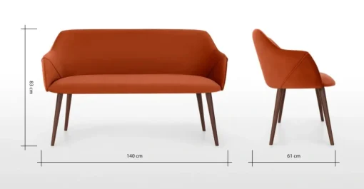 Banco de comedor compacto Lule – Terciopelo naranja y nogal