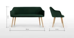 Banco de comedor compacto Lule – Terciopelo verde pino y roble