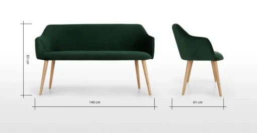 Banco de comedor compacto Lule – Terciopelo verde pino y roble
