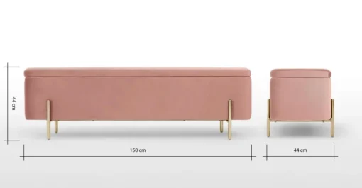 Banco otomana Asare 150cm – Terciopelo rosa