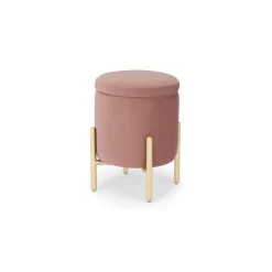 Banco otomana redondo Asare – Terciopelo rosa