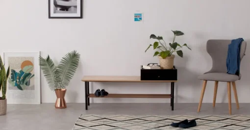Banco para recibidor Panos – Roble y cobre