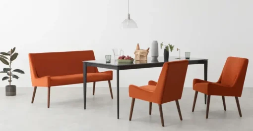 Banco tapizado Higgs – Terciopelo naranja llama