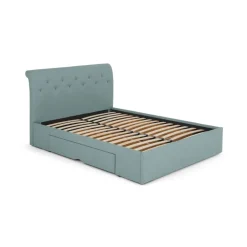 Cama con Almacenamiento Linnell – Tejido Azul Bondi