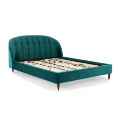 Cama Europea Margot – Terciopelo Azul Espuma de Mar