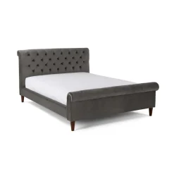 Cama Europea Orkney – Terciopelo Gris Ahumado