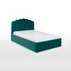 Cama Europea Otomana Delia – Terciopelo Azul Espuma de Mar