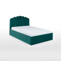 Cama Europea Otomana Delia – Terciopelo Azul Espuma de Mar