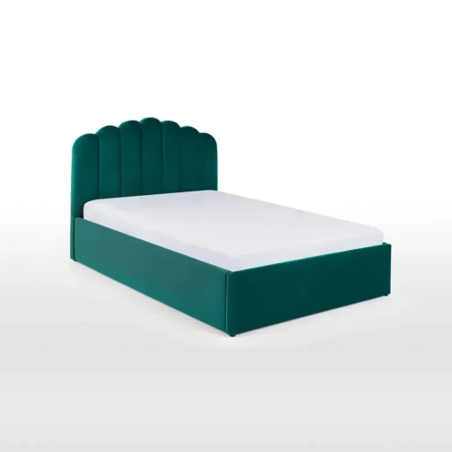Cama Europea Otomana Delia – Terciopelo Azul Espuma de Mar