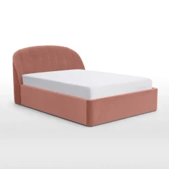 Cama Europea Otomana Margot – Terciopelo Rosa Palo