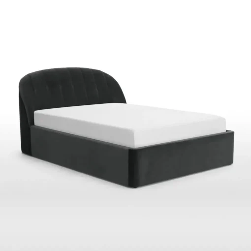 Cama Europea Otomana Margot – Terciopelo Gris Medianoche