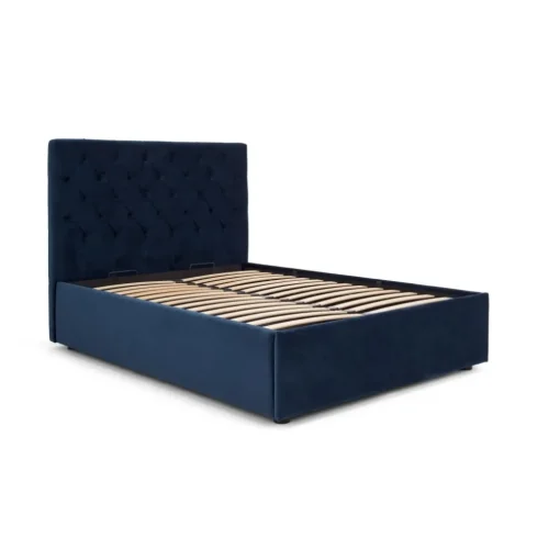 Cama Europea Otomana Skye – Terciopelo Azul Real