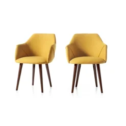 Juego de 2 sillas carver de comedor Lule – Amarillo y nogal