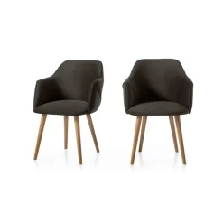 Juego de 2 sillas carver de comedor Lule – Terciopelo gris nutria y roble