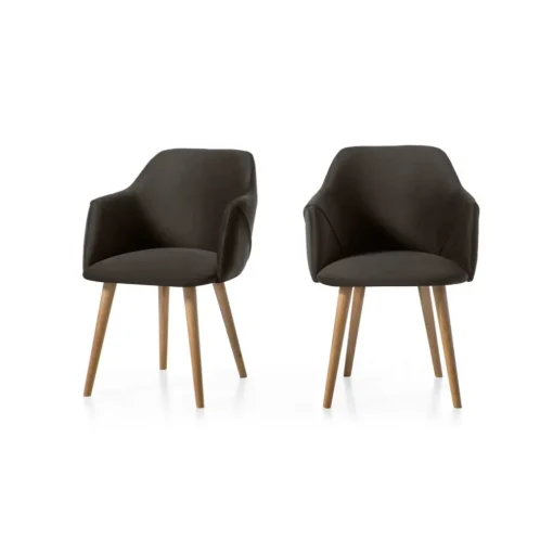 Juego de 2 sillas carver de comedor Lule – Terciopelo gris nutria y roble