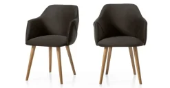 Juego de 2 sillas carver de comedor Lule – Terciopelo gris nutria y roble