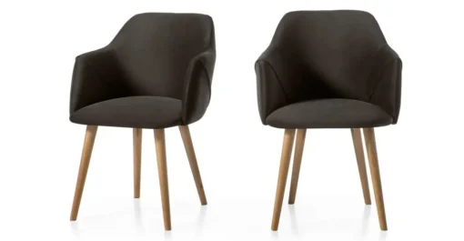 Juego de 2 sillas carver de comedor Lule – Terciopelo gris nutria y roble