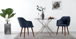 Juego de 2 sillas carver de comedor Lule – Terciopelo azul real y nogal