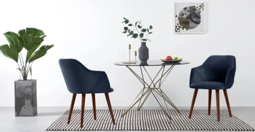 Juego de 2 sillas carver de comedor Lule – Terciopelo azul real y nogal