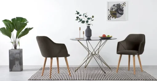 Juego de 2 sillas carver de comedor Lule – Terciopelo gris nutria y roble
