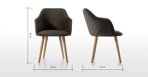 Juego de 2 sillas carver de comedor Lule – Terciopelo gris nutria y roble